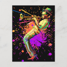 Abstrakt Musician Spela Trumpet Vykort