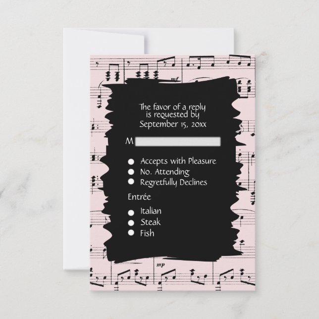 Abstrakt musik Svart och Rosa RSVP med menyval OSA Kort (Framsida)