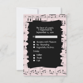 Abstrakt musik Svart och Rosa RSVP med menyval OSA Kort