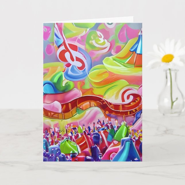 Abstrakt Musikfestival Färgglad Hippie Födelsedag Kort (Liten växt)