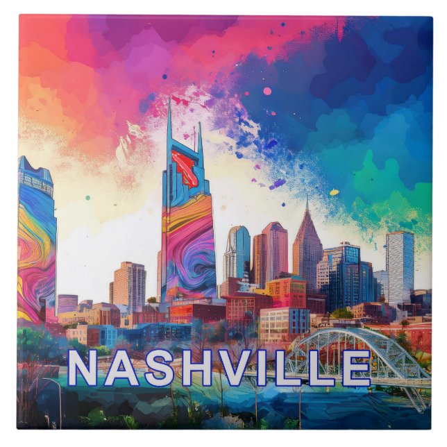 Abstrakt Nashville Skyline Art Modern Cityscape Kakelplatta (Framsidan)