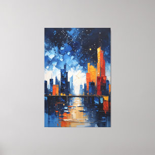 Abstrakt nattlig stadssiluett Impasto Canvastryck
