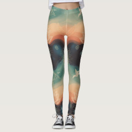 Abstrakt natur: minimalistisk lotus- och fågeldesi leggings
