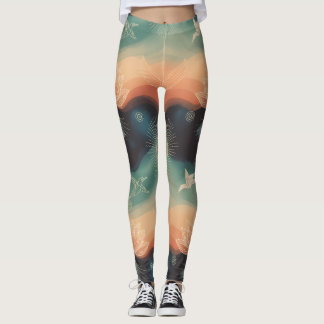Abstrakt natur: minimalistisk lotus- och fågeldesi leggings