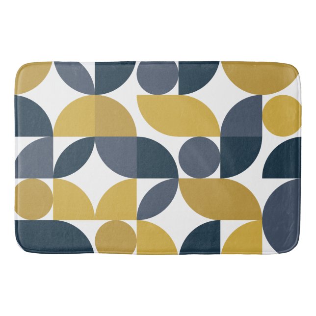 Abstrakt Navy Mustard Geometric Mönster Badrumsmatta (Framsidan)