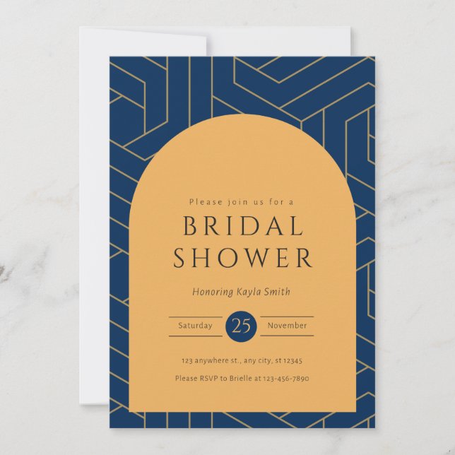 Abstrakt Navy och Mustard Möhippa Inbjudningar (Framsida)