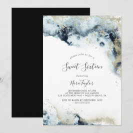 Abstrakt Navy Watercolor Sweet sixteen Birthday Inbjudningar
