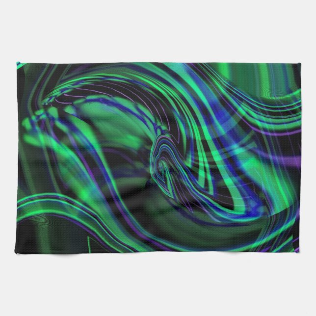 Abstrakt Neon Aqua N Blue Vågar Kökshandduk (Horisontell)