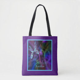 Abstrakt Neon Blue Lila Bright Butterfly Tote Tygkasse