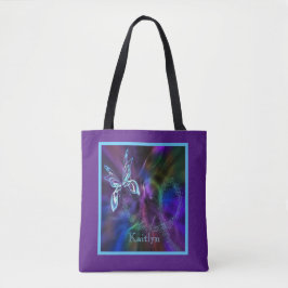 Abstrakt Neon Blue Lila Bright Butterfly Tote Tygkasse