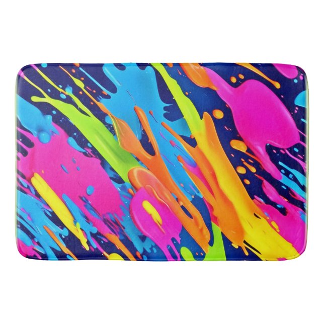 Abstrakt Neon Brushstrokes Stänk Art Badrumsmatta (Framsidan)