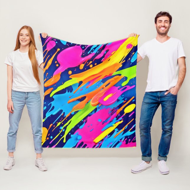 Abstrakt Neon Brushstrokes Stänk Art Fleecefilt (På plats)