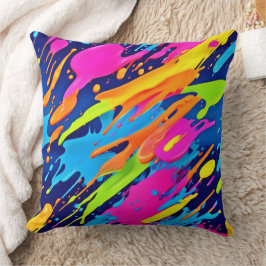 Abstrakt Neon Brushstrokes Stänk Art Kudde