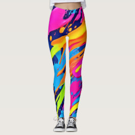 Abstrakt Neon Brushstrokes Stänk Art Leggings