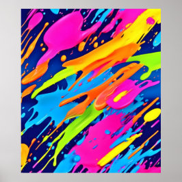 Abstrakt Neon Brushstrokes Stänk Art Poster