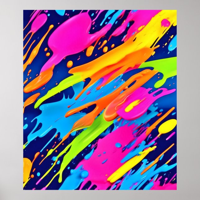 Abstrakt Neon Brushstrokes Stänk Art Poster (Framsidan)