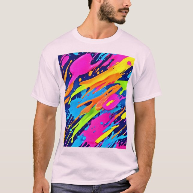 Abstrakt Neon Brushstrokes Stänk Art T Shirt (Framsida)