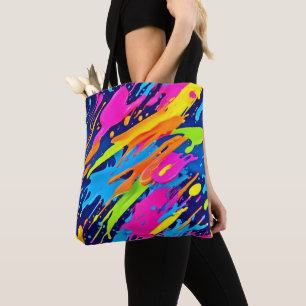 Abstrakt Neon Brushstrokes Stänk Art Tygkasse