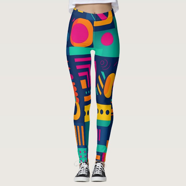 Abstrakt neon färg och geometriska bohemiformer leggings (Framsida)