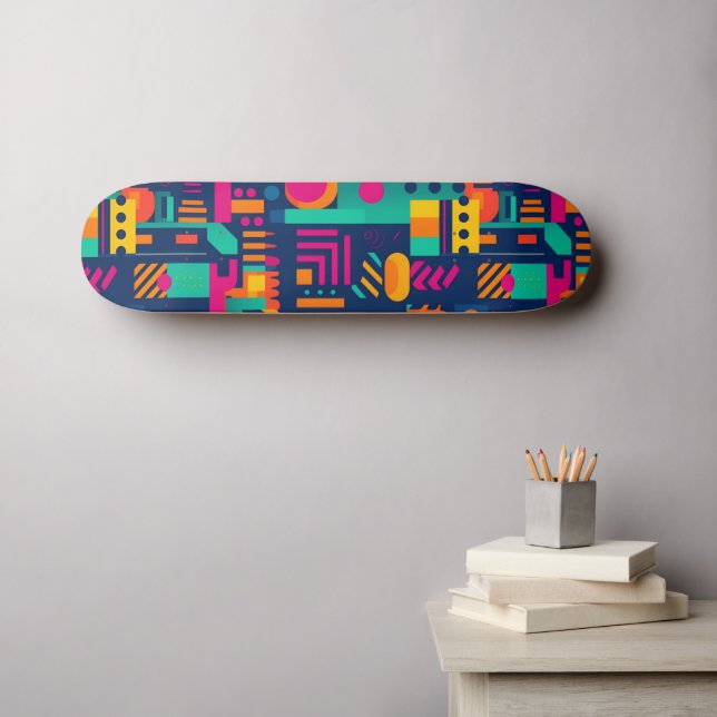 Abstrakt neon färg och geometriska bohemiformer mini skateboard bräda 18,5 cm (Väggkonst (Horz))