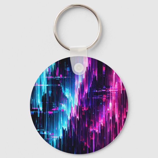 Abstrakt neon-glitchdataström nyckelring (Framsida)