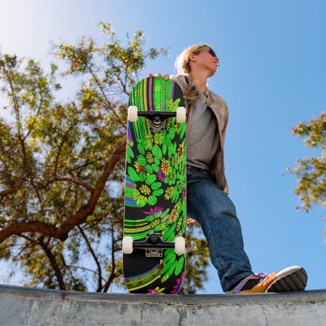 Abstrakt Neon Grönt Flowers Dd Brand Skateboard (Utomhus 1)