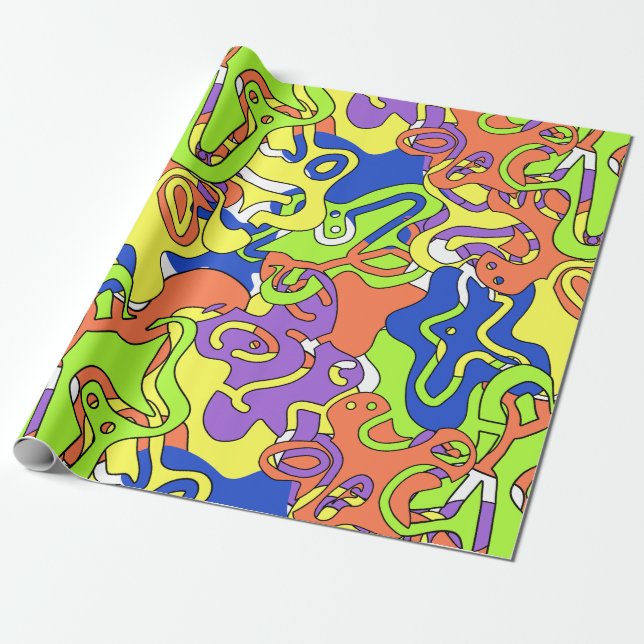 Abstrakt neon-klotter labyrintmönster presentpapper (Utrullad)