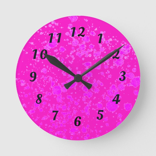 Abstrakt Neon Lila and Black Retro Wall Clock Rund Klocka (Framsida)
