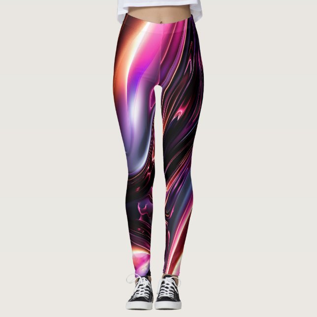 Abstrakt Neon Linjer Leggings (Framsida)