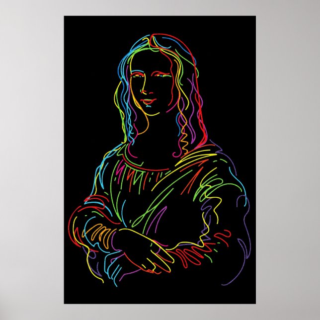 Abstrakt Neon Mona Lisa Line Art Poster (Framsidan)