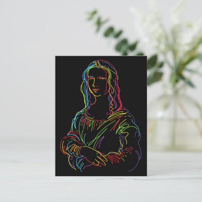 Abstrakt Neon Mona Lisa Line Art Vykort (Stående Fram)