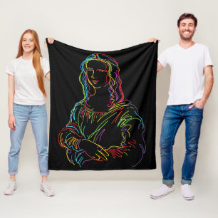 Abstrakt Neon Mona Lisa Linje Konst Fleecefilt