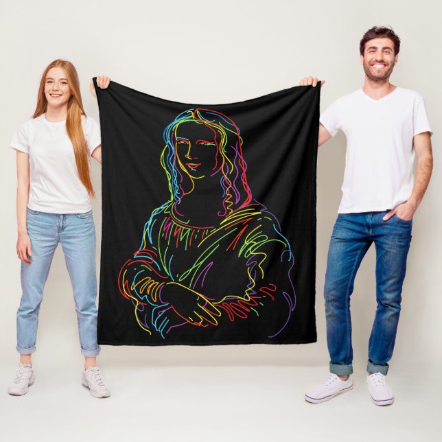 Abstrakt Neon Mona Lisa Linje Konst Fleecefilt (På plats)