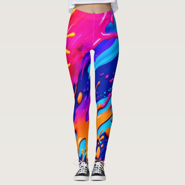 Abstrakt Neon Paint Drift Design Leggings (Framsida)