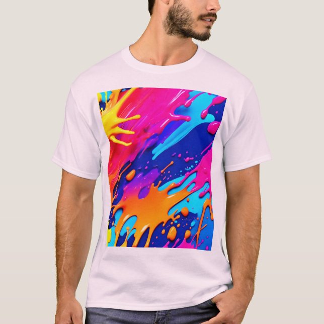 Abstrakt Neon Paint Drift Design T Shirt (Framsida)