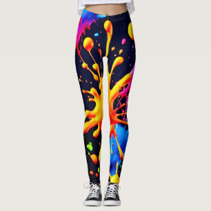 Abstrakt Neon Paint Stänk Artwork Leggings
