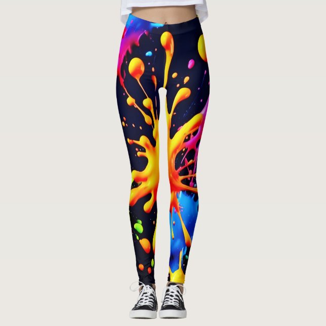 Abstrakt Neon Paint Stänk Artwork Leggings (Framsida)