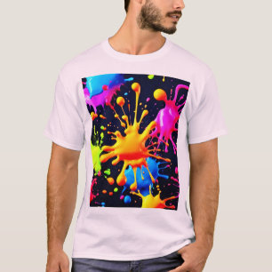 Abstrakt Neon Paint Stänk Artwork T Shirt