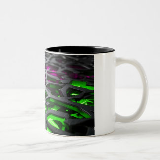 Abstrakt neon rosa grön cyberpunk 3D-nät Två-Tonad Mugg