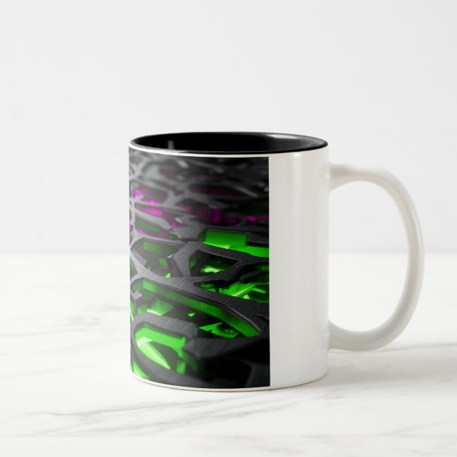 Abstrakt neon rosa grön cyberpunk 3D-nät Två-Tonad Mugg (Höger)