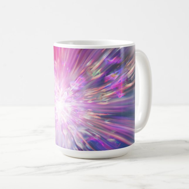 Abstrakt neon rosa och blå energismäll grafisk kaffemugg (Framsida höger)