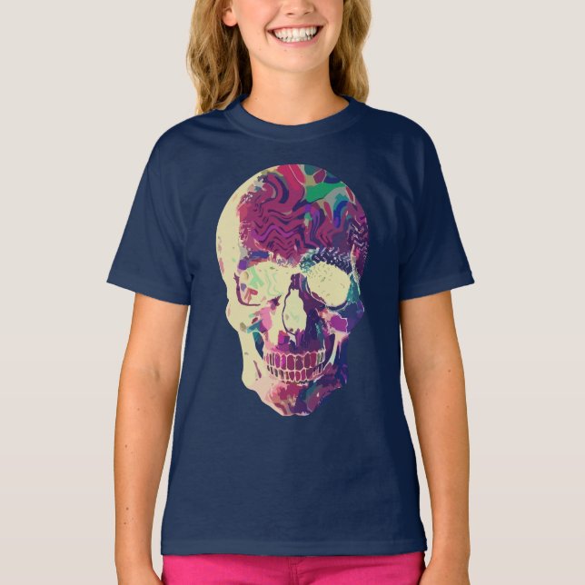 Abstrakt Neon Skalle: Vibrerande Kaos T Shirt (Framsida)