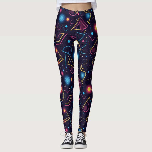 Abstrakt neongeometrisk formdesign leggings (Framsida)