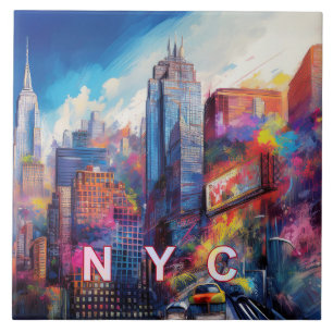 Abstrakt New York City Skyline Art Modern Kakelplatta