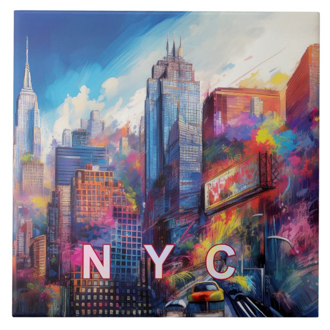 Abstrakt New York City Skyline Art Modern Kakelplatta (Framsidan)