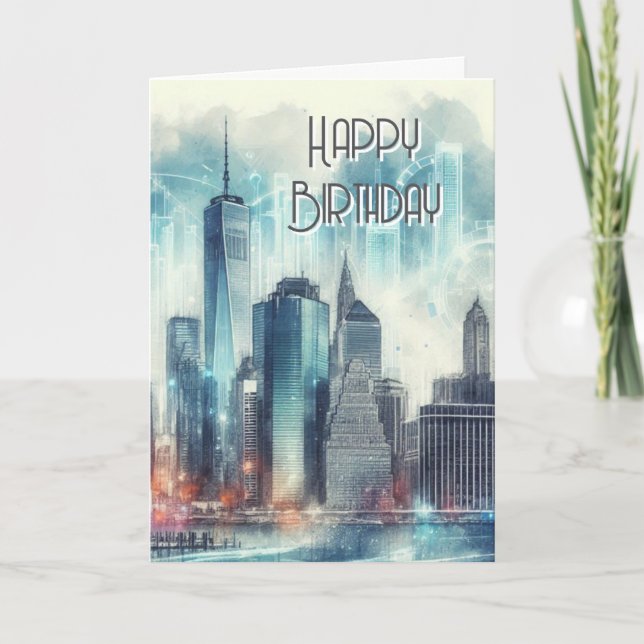 Abstrakt NEW York Skyline Grattis på födelsedagen  Kort (Framsida)