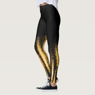 Abstrakt night ljus sea shiny guld black leggings