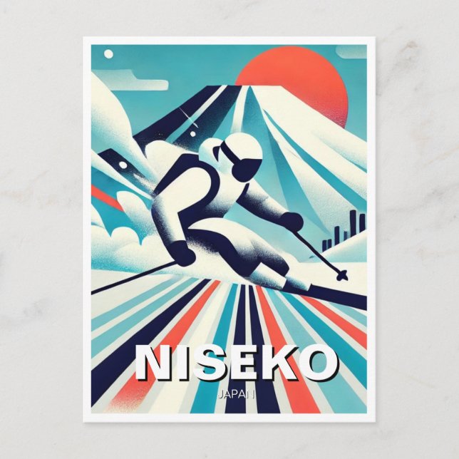 Abstrakt Niseko Japan Hokkaido Skier Skiing Vykort (Framsida)