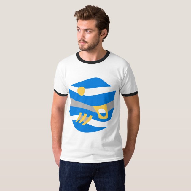 Abstrakt Noahs Ark Blue Gult Grått T Shirt (Hel framsida)