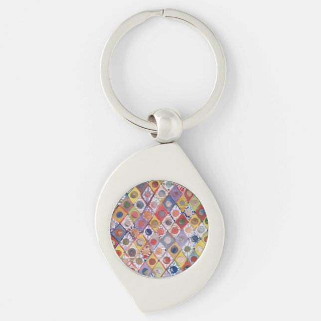 Abstrakt nr 4 spelar som barn Målning Swirl Silverfärgad Nyckelring (Framsidan)